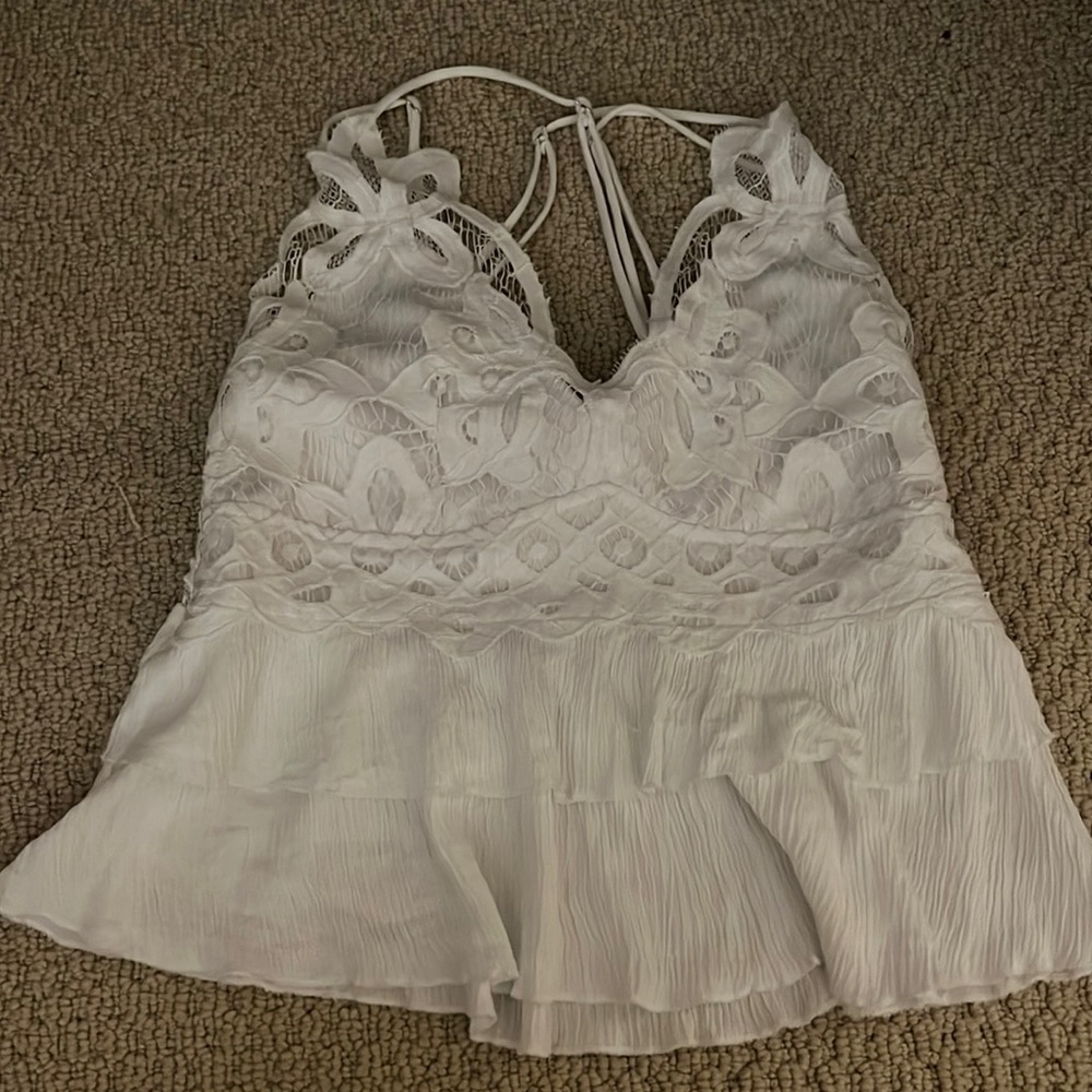 White flowy lace tank top